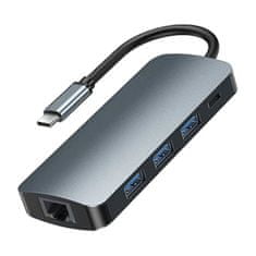 REMAX Rozbočovač USB-C 9w1 Remax Retor Series RU-U91, 3x USB 3.0, USB-C, RJ45, HDMI, 3,5 mm, SD/TF (šary)