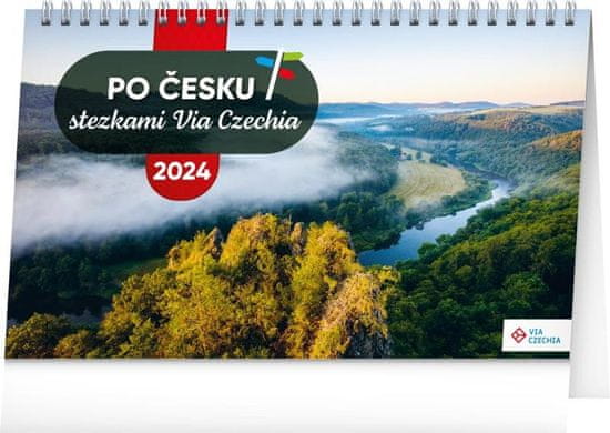 Kalendár 2024 stolný: Po Česku chodníkmi Via Czechia, 23,1 × 14,5 cm