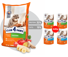 Club4Paws Premium  pre mačky s kuracim mäsom 14kg + 1x set Club4Paws s kuracim mäsom a lososem 340g