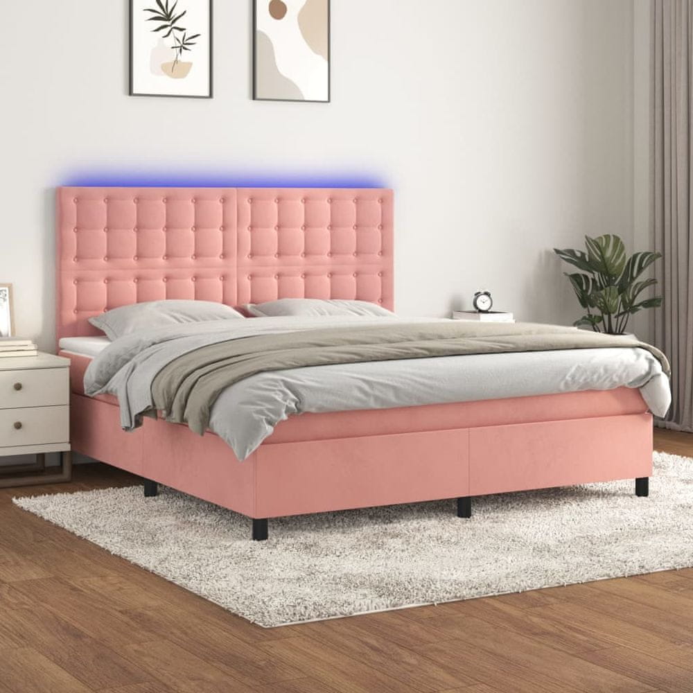 Petromila vidaXL Posteľný rám boxsping s matracom a LED ružový 160x200 cm zamat