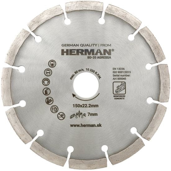 HERMAN Diamantový kotúč BD-20 Agressa 150x22,2mm | H=7mm
