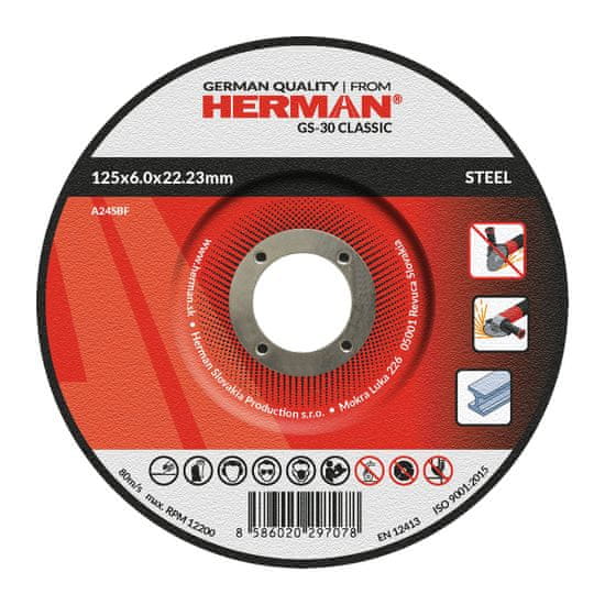 HERMAN Brúsny kot. GS-30 Classic | Na oceľ 125x6,0x22,23mm