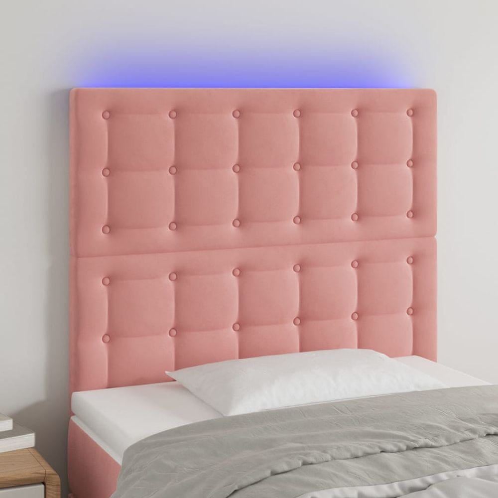 Vidaxl Čelo postele s LED ružové 90x5x118/128 cm zamat