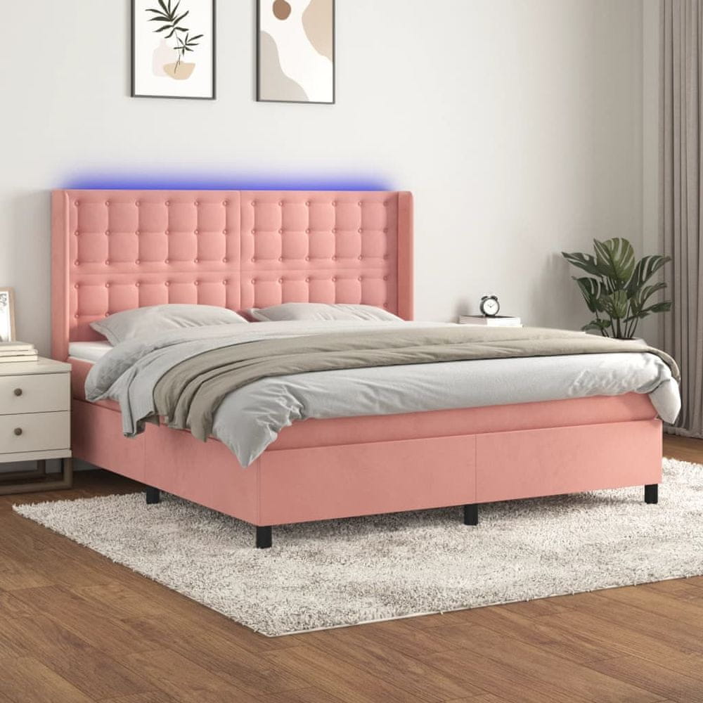 Petromila vidaXL Posteľný rám boxsping s matracom a LED ružový 180x200 cm zamat