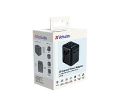 VERBATIM Cestovný adaptér "UTA-02", univerzálny, USB-A (QC 3.0) / USB-C (PD20W) 2x USB, 49544