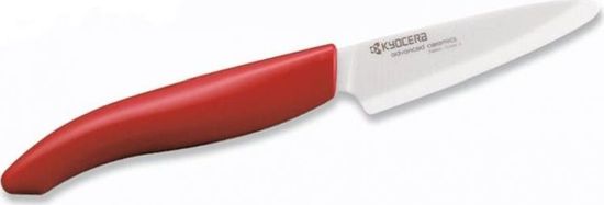 Kyocera keramický nůž s bílou čepelí/ 7,5 cm dlouhá čepel/ červená plastová rukojeť