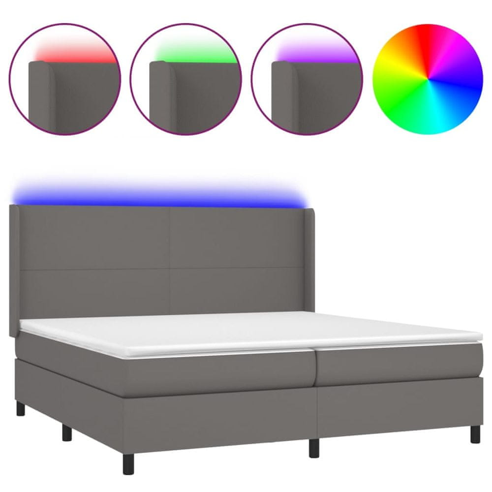 Vidaxl Boxspring posteľ s matracom a LED sivá 200x200 cm umelá koža