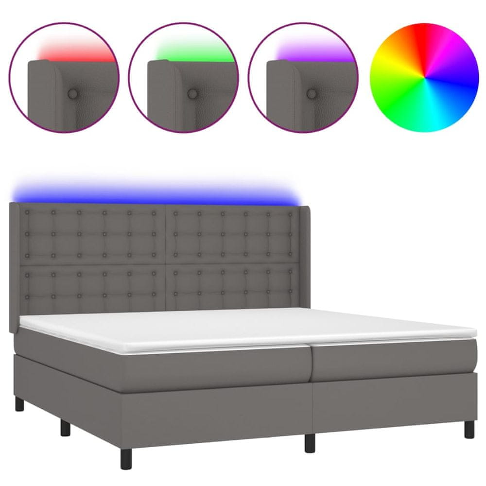 Vidaxl Boxspring posteľ s matracom a LED sivá 200x200 cm umelá koža