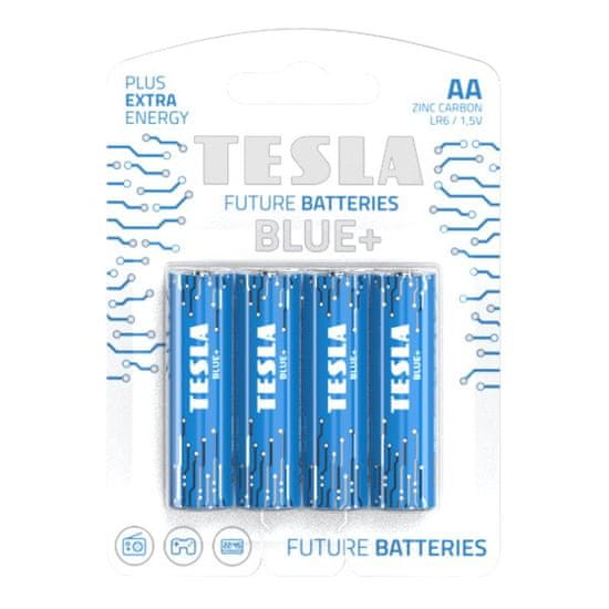 TESLA BLUE+ Zinc Carbon batéria AA (R06, ceruzková, blister) 4 ks