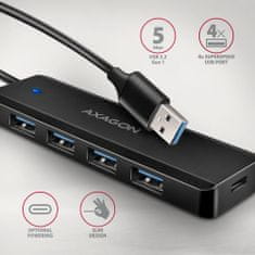 AXAGON travel hub 4x USB 3.2 Gen 1, 1x USB-C, kábel USB-A 19cm