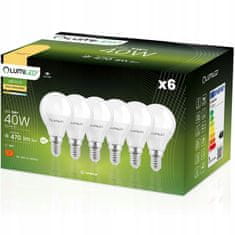 LUMILED 6x LED žiarovka E14 P45 5W = 40W 470lm 3000K Teplá biela 180°