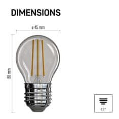 EMOS LED žiarovka Filament Mini Globe / E27 / 3,4 W (40 W) / 470 lm / teplá biela