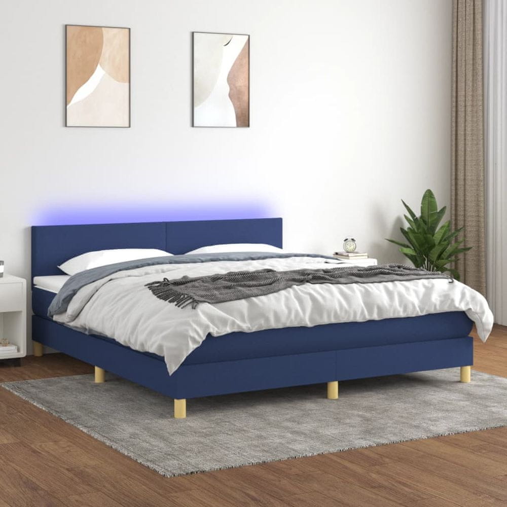 Petromila vidaXL Posteľ boxsping s matracom a LED modrá 180x200 cm látka