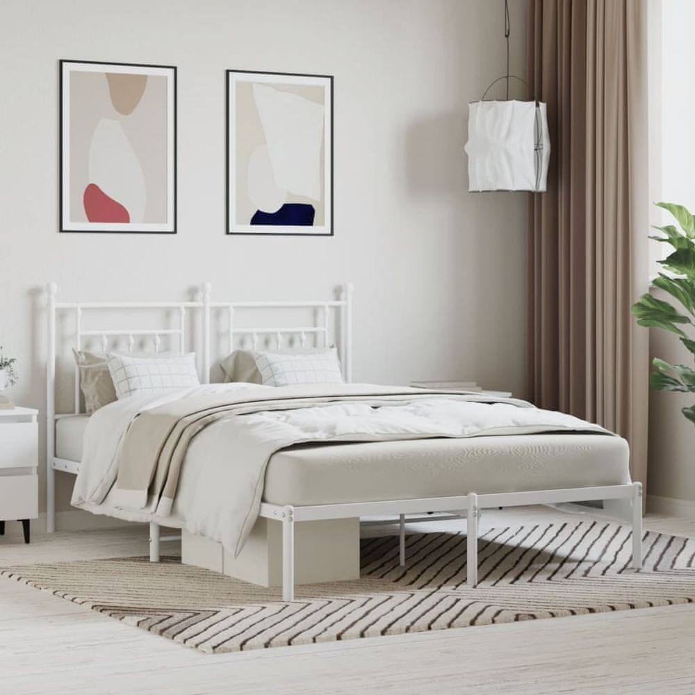Vidaxl Kovový rám postele s čelom biely 140x190 cm
