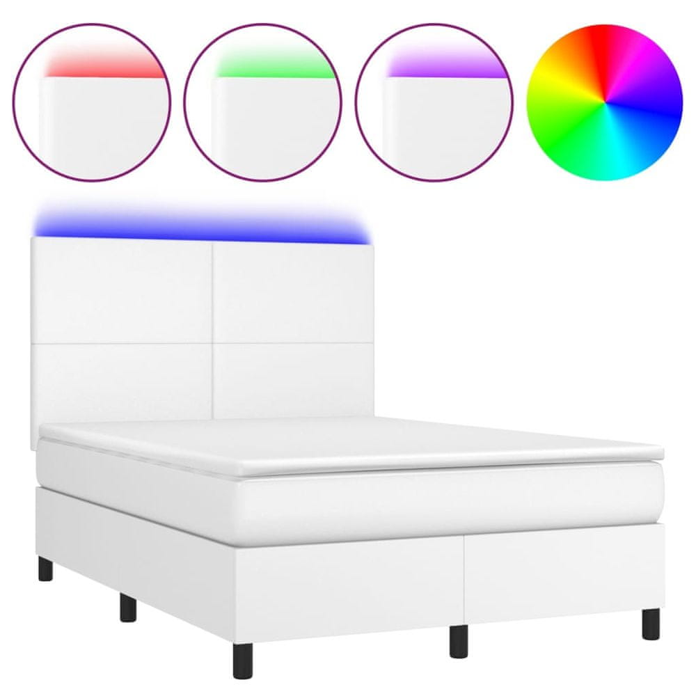 Vidaxl Boxspring posteľ s matracom a LED biela 140x200 cm umelá koža