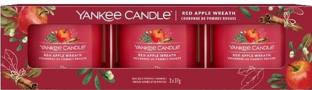 Yankee Candle sada votívnych sviečok v skle 3 ks Red Apple Wreath