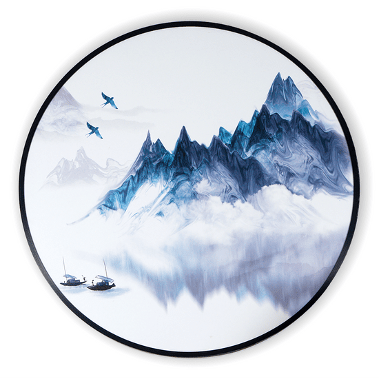 Bondek Asijský obraz v rámu pr. 60 cm - K horskému masivu
