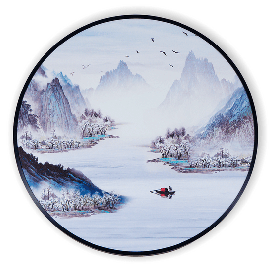 Bondek Asijský obraz v rámu pr. 60 cm - Korytem řeky