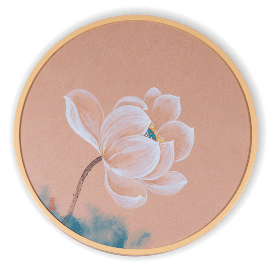 Bondek Asijský obraz v dřevěném rámu pr. 60 cm - Bilý lotos