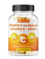 ALPHAMED Vitamín C 1200 mg so šípkami + Vitamín D + Zinok 90 tabliet