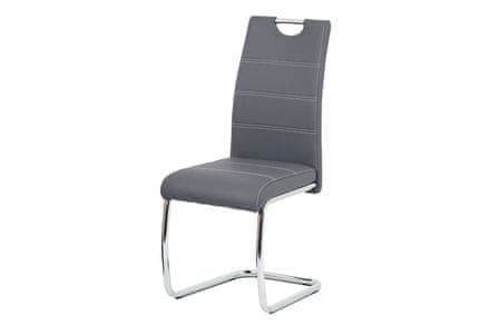 Autronic Moderná jedálenská stolička Jídelní židle, šedá ekokůže, bílé prošití, kov chrom (HC-481 GREY)