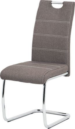 Autronic Moderná jedálenská stolička Jídelní židle, hnědá látka, bílé prošití, kov chrom (HC-482 COF2)