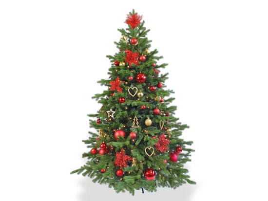 LAALU Ozdobený umelý vianočný stromček so 106 ks ozdôb VIANOČNÉ HVIEZDY 210 cm so stojanom a vianočnými ozdobami