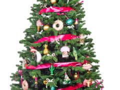LAALU Ozdobený umelý vianočný stromček so 115 ks ozdôb ŠŤASTNÉ A RUŽOVÉ 180 cm so stojanom a vianočnými ozdobami