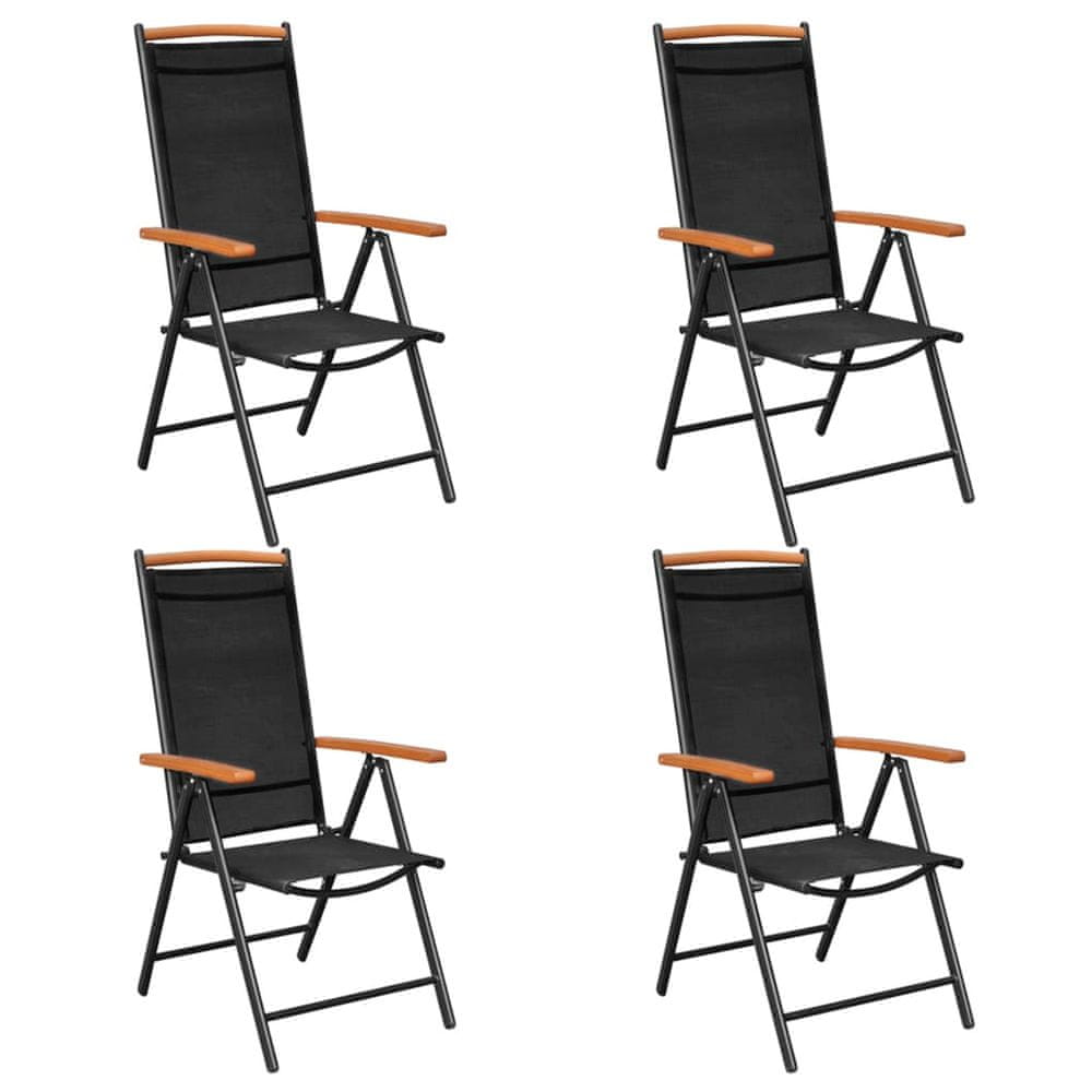 Vidaxl Skladacie záhradné stoličky 4 ks hliník a textilén čierne