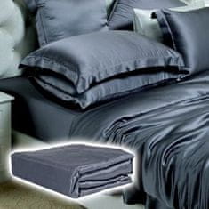 HOME & MARKER® Hodvábne zamatová priliehavá posteľná plachta + 2 obliečky na vankúš – tmavosivá, 150 x 200 | SILKYFIT