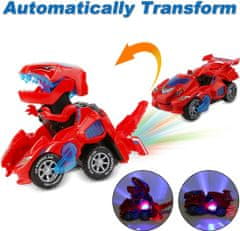 JOJOY® Detské svetielkujúce autíčko 2v1 transformujúce sa na dinosaura – červená | DYNOCAR