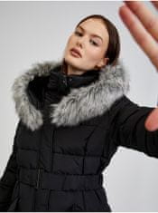 Orsay Čierny dámsky páperový zimný kabát s kapucňou a umelým kožúškom ORSAY L