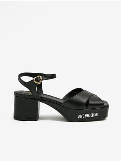 Love Moschino Čierne dámske kožené sandále Love Moschino