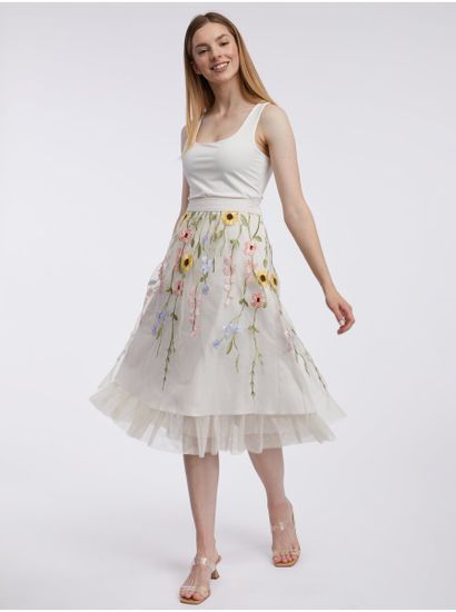 Orsay Krémová dámska kvetinová midi sukňa