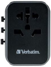 VERBATIM univerzální cestovní adaptér UTA-03, 2xUSB-C, 2x USB-A, PD 30W, QC3.0