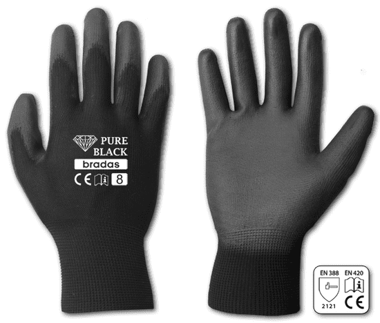 Bradas Ochranné rukavice, polyuretánové, 10" PURE BLACK