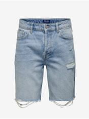 ONLY&SONS Svetlomodré pánske džínsové kraťasy ONLY & SONS Edge XL