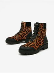 Desigual Hnedé dámske kožené členkové topánky s leopardím vzorom Desigual Biker Leopard 36