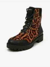 Desigual Hnedé dámske kožené členkové topánky s leopardím vzorom Desigual Biker Leopard 40