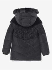 Desigual Čierna dievčenská vzorovaná zimná bunda s kapucou a umelým kožúškom Desigual Kids Exterior 158-161