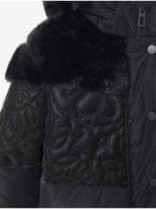 Desigual Čierna dievčenská vzorovaná zimná bunda s kapucou a umelým kožúškom Desigual Kids Exterior 110-116