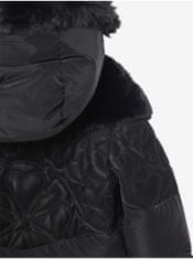 Desigual Čierna dievčenská vzorovaná zimná bunda s kapucou a umelým kožúškom Desigual Kids Exterior 98-104