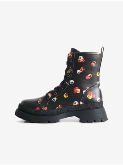 Desigual Čierne dámske členkové kvetované topánky Desigual Boot Flowers