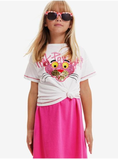 Desigual Biele dievčenské tričko Desigual Pink Panther