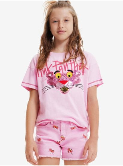 Desigual Ružové dievčenské tričko Desigual Pink Panther