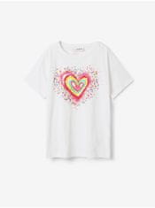 Desigual Biele dievčenské tričko Desigual Heart 134-140