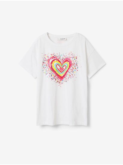 Desigual Biele dievčenské tričko Desigual Heart