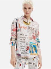 Desigual Biela dámska vzorovaná košeľa Desigual Newspaper XS
