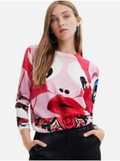 Desigual Červeno-ružový dámsky vzorovaný sveter s prímesou ľanu Desigual Sweet-Lacroix XL