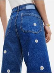 Desigual Modré dámske široké kvetované džínsy Desigual Ideas XL